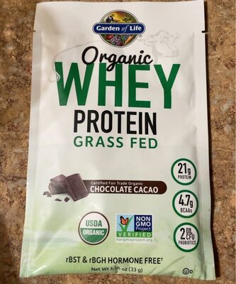 Organic Grass Fed Whey Protein 21 G, Bcaas 4.7 G, Probiotics 2 Bil Cfu Powder, Chocolate Cacao, Chocolate Cacao