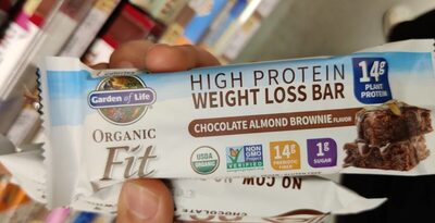 Organic Plant Based High Plant Protein 14 G, Prebiotic Fiber 14 G, Sugar 1 G Weight Loss Bar, Chocolate Almond Brownie, Chocolate Almond Brownie