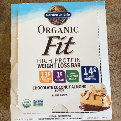 Organic High Plant Protein 14 G, Prebiotic Fiber 13 G, Sugar 1 G Weight Loss Bar, Chocolate Coconut Almond, Chocolate Coconut Almond