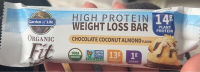 Organic Plant Based High Plant Protein 14 G, Prebiotic Fiber 13 G, Sugar 1 G Weight Loss Bar, Chocolate Coconut Almond, Chocolate Coconut Almond