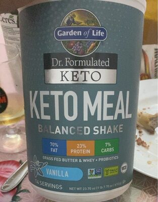 Keto Meal Probiotics Fat 70%, Protein 23%, Carbs 7% Balanced Shake, Vanilla, Vanilla