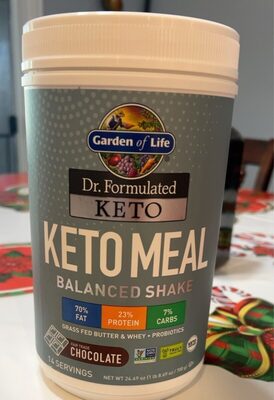 Keto Meal Probiotics Fat 70%, Protein 23%, Carbs 7% Balanced Shake, Chocolate, Chocolate