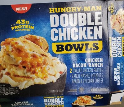 Chicken Bacon Ranch 2 Grilled Chicken Patties + Ranch Mashed Potatoes, Bacon & Cheddar Cheese Double Chicken Bowls, Chicken Bacon Ranch
