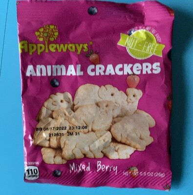 Appleways Whole Grain 0.9 oz Mixed Berry Animal Crackers, Individually Wrapped - Each