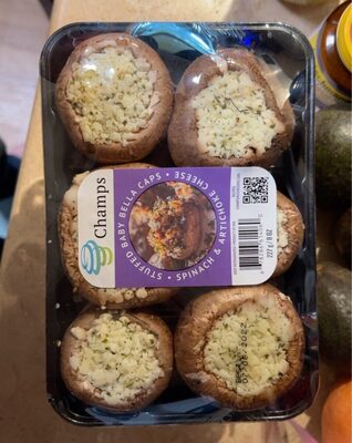 Spinach & Artichoke Cheese Stuffed Baby Bella Caps, Spinach & Artichoke Cheese