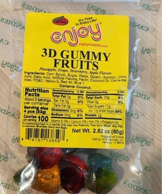 Pineapple, Grape, Strawberry, Apple 3D Gummy Fruits, Pineapple, Grape, Strawberry, Apple
