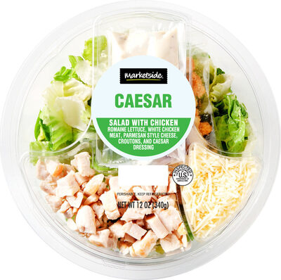 Caesar Romaine Lettuce, White Chicken Meat, Croutons. Parmesan Cheese And Caesar Dressing Salad With Chicken, Caesar With Chicken