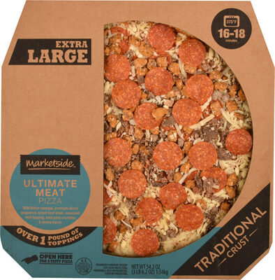 Ultimate Meat Mild Italian Sausage, Premium Sliced Pepperoni, Seasoned Beef Crumbles, Sliced Beef Steak, And Smoky Bacon Traditional Crust Extra Large Pizza, Ultimate Meat