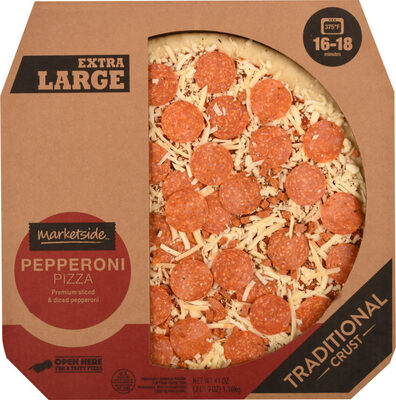 Pepperoni Premium Sliced And Diced Pepperoni, Shredded Mozzarella And Provolone Cheeses With Pizza Sauce Traditional Crust Extra Large Pizza, Pepperoni