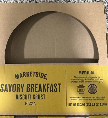 Savory Breakfast Scrambled Eggs And Cooked Breakfast, Crumbles With A Creamy, Peppery Gravy On A Biscuit Crust Pizza, Savory Breakfast