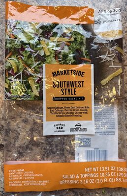 Southwest Green Cabbage, Green Leaf Lettuce, Kale, Red Cabbage, Carrots, Green Onions, Tortilla Strips, Cheddar Cheese And Chipotle Dressing Chopped Salad Kit, Southwest