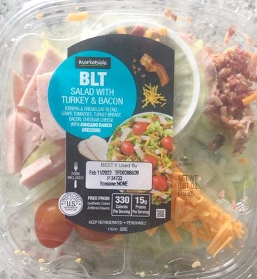 Blt With Turkey & Bacon Roasted Turkey, Bacon Bits, Cheddar Cheese, Grape Tomatoes, Iceberg Lettuce & Green Leaf Lettuce And Avocado Ranch Dressing Salad With Turkey & Bacon, Blt With Turkey & Bacon