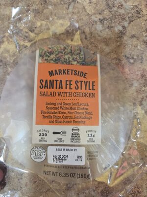 Santa Fe Style Salad With Chicken Iceberg & Green Leaf Blend, Chili Lime Seasoned White Chicken Meat, Roasted Corn, Four Cheese Blend, Tortilla Chips With Salsa Ranch Dressing, Santa Fe Style With Chicken