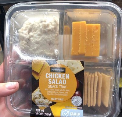 Chicken Salad Snack Tray With Chicken Breast With Rib Meat, Cheddar Cheese, Grapes, And Olive Oil & Sea Salt Crackers, Chicken Salad