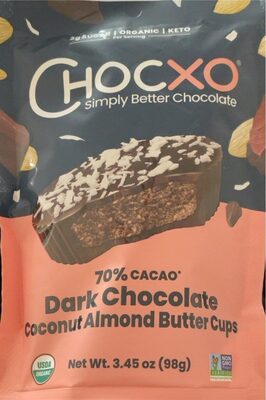 Dark Chocolate 70% Cacao Coconut Almond Butter Cups, Dark Chocolate