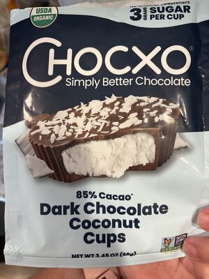 Dark Chocolate Coconut 85% Cacao Cups, Dark Chocolate Coconut