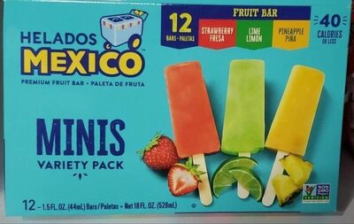 Helados Mexico Minis Pineapple Lime Strawberry Premium Fruit Bar, 1.5 Fl Oz, 12 Count