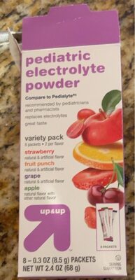 Up&Up Pediatric Electrolyte Powder Variety Pack, 0.3 Oz, 8 Count, Strawberry; Fruit Punch; Grape; Apple