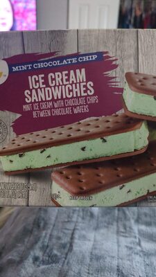 Mint Ice Cream With Chocolate Chips Between Chocolate Wafers Sandwiches, Mint Ice Cream With Chocolate Chips