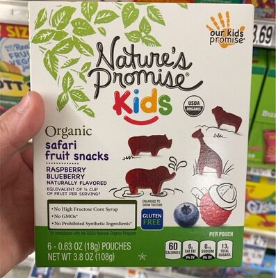 Raspberry Blueberry Kids Organic Safari Fruit Snacks, Raspberry Blueberry