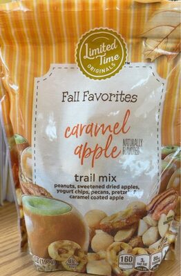 Caramel Apple Trail Mix Peanuts, Sweetened Dried Apples, Yogurt Chips, Pecans, Pretzels & Caramel Coated Apple, Caramel Apple