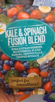 Kale & Spinach Fusion Blend Whole Strawberries, Blueberries, Sliced Banana, Chopped Kale, Chopped Spinach, Kale & Spinach