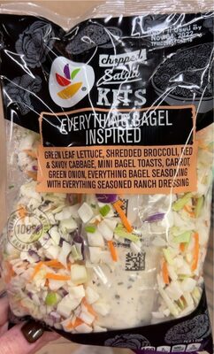 Everything Bagel Inspired Green Leaf Lettuce, Shredded Broccoli, Red & Savoy Cabbage, Mini Bagel Toasts, Carrot, Green Onion, Everything Bagel Seasoning With Everything Seasoned Ranch Dressing Chopped Salad Kits, Everything Bagel Inspired