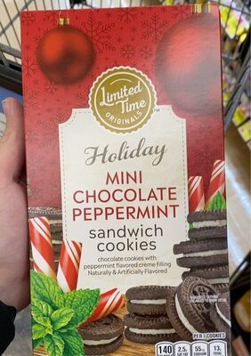 Originals Holiday Mini Chocolate Peppermint Flavored Sandwich Chocolate Cookies Creme Filling, Mini Chocolate Peppermint