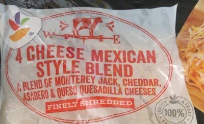 4 Cheese Mexican Style Blend A Blend Of Monterey Jack, Cheddar, Asadero & Queso Quesadilla Shredded Cheeses, 4 Cheese Mexican Style Blend