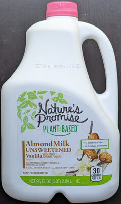 Plant Based Vanilla Unsweetened Almond Milk, Plant Based Vanilla