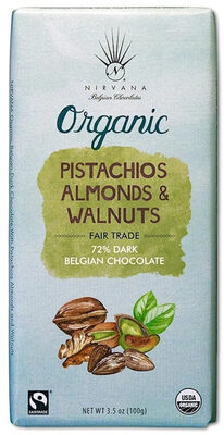 Nirvana Chocolates, 72% Dark Chocolate, Pistachios, Almonds And Walnuts, Pistachios, Almonds And Walnuts