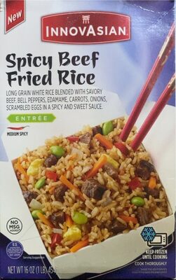 Spicy Beef Fried Rice Medium Spicy Long Grain White Rice Blended With Savory Beef, Bell Peppers, Edamame, Carrots, Onions, Scrambled Eggs In A Spicy And Sweet Sauce, Spicy Beef Fried Rice