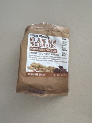 Peanut Butter Choco Chip No Junk Raw Protein Bars, Peanut Butter Choco Chip