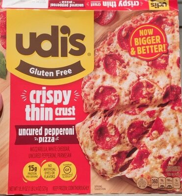 Uncured Pepperoni Mozzarella, White Cheddar, Uncured Pepperoni, Parmesan Crispy Thin Crust Pizza, Uncured Pepperoni
