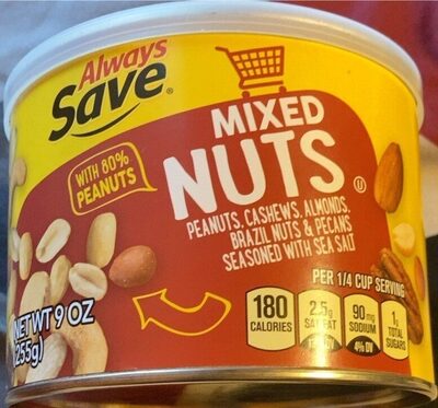 Peanuts, Cashews, Almonds, Brazil Nuts & Pecans Mixed Nuts, Sea Salt