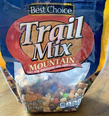 Mountain Peanuts, Raisins, Chocolate Flavored Candies, Almonds, And Cashews Trail Mix, Mountain