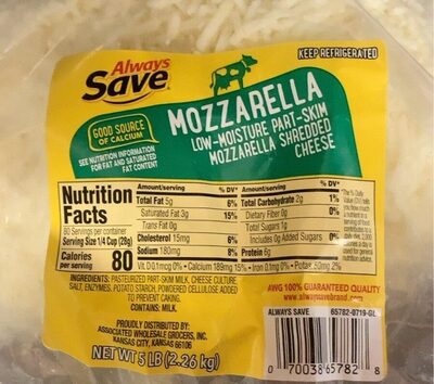 Low-Moisture Part-Skim Mozzarella Shredded Cheese, Mozzarella