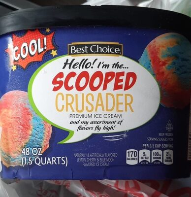 Lemon, Cherry & Blue Moon Scooped Crusader Premium Ice Cream, Lemon, Cherry & Blue Moon