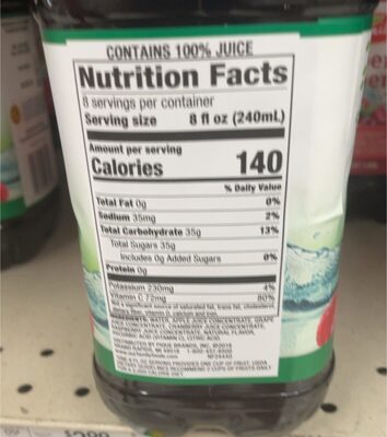 100% Cranberry Raspberry Flavored Juice Blended With Apple And Grape Juices From Concentrate, Cranberry Raspberry