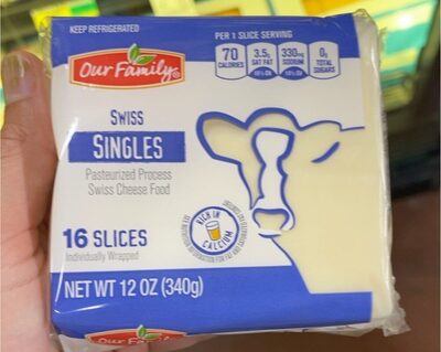 Swiss Pasteurized Process Cheese Food Singles, Swiss