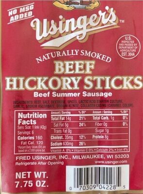 Beef Hickory Summer Sausage Sticks, Beef Hickory