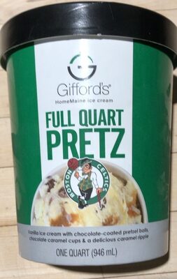 Full Quart Pretz Vanilla Homemaide Ice Cream With Chocolate-Coated Pretzel Balls, Chocolate Caramel Cups & A Delicious Caramel Ripple, Full Quart Pretz