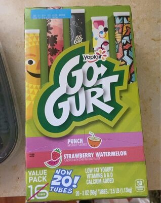 Go-Gurt Punch and Strawberry Watermelon Low Fat Yogurt 20 Count