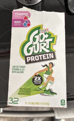 Go-Gurt Protein Strawberry and Berry Low Fat Yogurt Tubes Variety Pack 32 Count