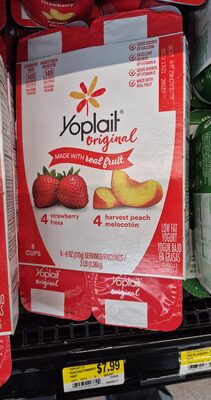 Yoplait Original Strawberry and Harvest Peach Gluten-Free Low-Fat Yogurt Cup Variety Pack 8 Count