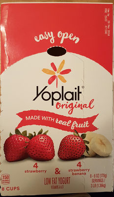 Yoplait Original Strawberry and Strawberry Banana Gluten-Free Yogurt Cup Variety Pack 8 Count