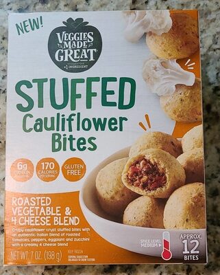 Roasted Vegetable & 4 Cheese Blend Crispy Cauliflower Crust Stuffed Bites With An Authentic Italian Blend Of Roasted Tomatoes, Peppers, Eggplant And Zucchini With A Creamy 4 Cheese Blend Stuffed Cauliflower Bites, Roasted Vegetable & 4 Cheese Blend