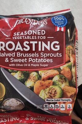 Seasoned Halved Brussels Sprouts & Sweet Potatoes Vegetables For Roasting