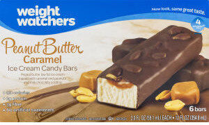 Peanut Butter Caramel Low Fat Ice Cream Candy Bars Topped With Caramel And Peanuts And Milk Chocolaty Coating, Peanut Butter Caramel