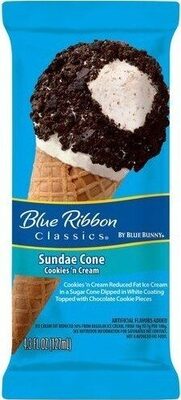 Cookies 'N Cream Sundae Cookies 'N Cream Frozen Dairy Dessert In A Sugar Cone Dipped In White Coating Topped With Chocolate Cookie Pieces, Cookies 'N Cream Sundae